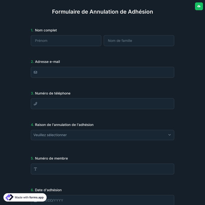 Formulaire de Annulation de Adhésion