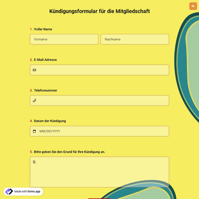 Kündigungsformular für die Mitgliedschaft