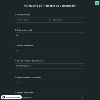 Formulário de Problema de Computador