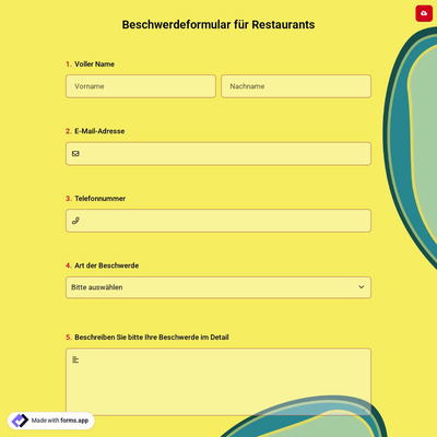 Beschwerdeformular für Restaurants
