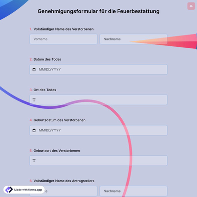 Genehmigungsformular für die Feuerbestattung