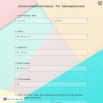 Einverständnisformular für Zahnimplantate