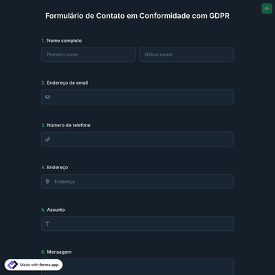 Formulário de Contato em Conformidade com GDPR