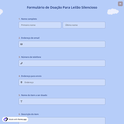 Formulário de Doação Para Leilão Silencioso