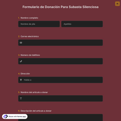 Formulario de Donación Para Subasta Silenciosa