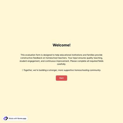 Homeschool Teacher Evaluation Form