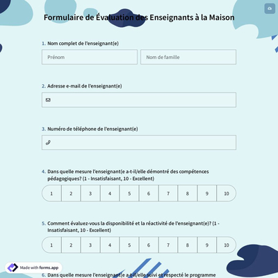 Formulaire de Évaluation des Enseignants à la Maison