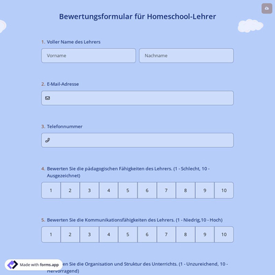 Bewertungsformular für Homeschool-Lehrer