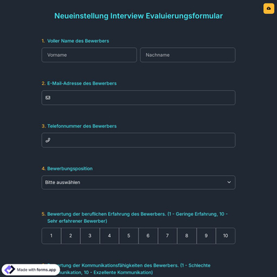 Neueinstellung Interview Evaluierungsformular