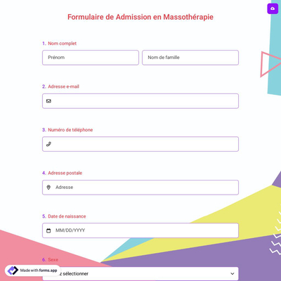 Formulaire de Admission en Massothérapie