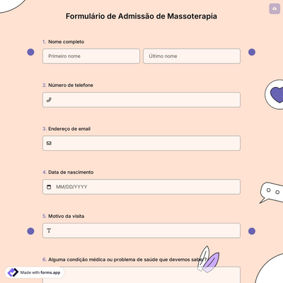 Formulário de Admissão de Massoterapia