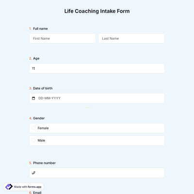 Life Coaching Intake Form