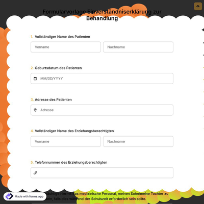 Formularvorlage Einverständniserklärung zur Behandlung
