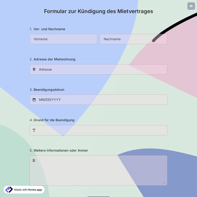 Formular zur Kündigung des Mietvertrages