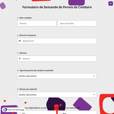 Formulaire de Demande de Permis de Conduire