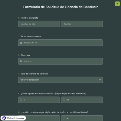 Formulario De Solicitud De Licencia De Conducir