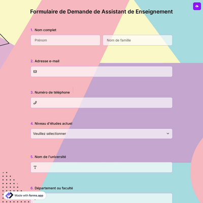Formulaire de Demande de Assistant de Enseignement