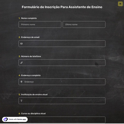 Formulário de Inscrição Para Assistente de Ensino