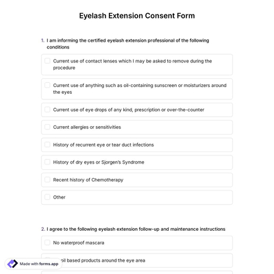Eyelash Extension Consent Form