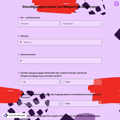 Einwilligungsformular zur Wimpernverlängerung