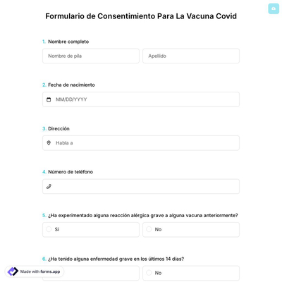 Formulario de Consentimiento Para La Vacuna Covid