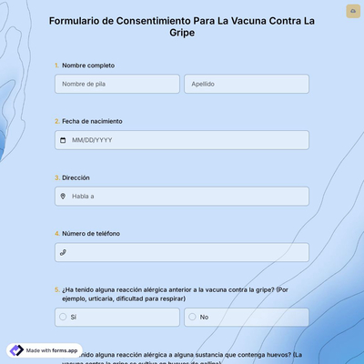 Formulario de Consentimiento Para La Vacuna Contra La Gripe