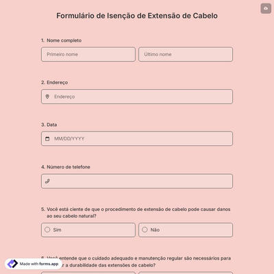 Formulário de Isenção de Extensão de Cabelo