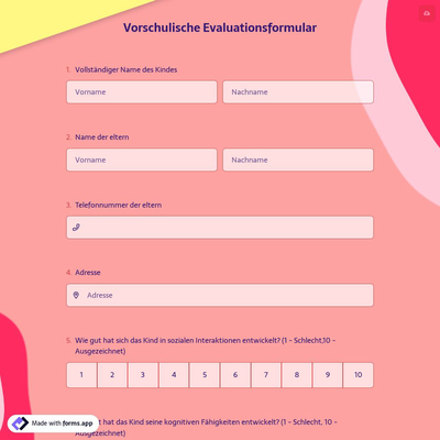Vorschulische Evaluationsformular