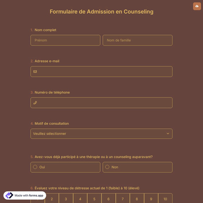 Formulaire de Admission en Counseling