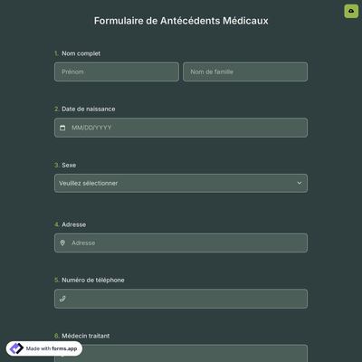 Formulaire de Antécédents Médicaux