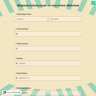 Mitgliedschaftsformular für eine Online-Bibliothek