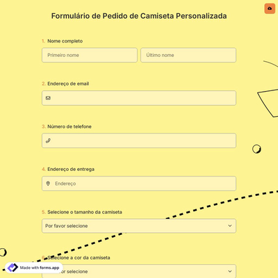 Formulário de Pedido de Camiseta Personalizada