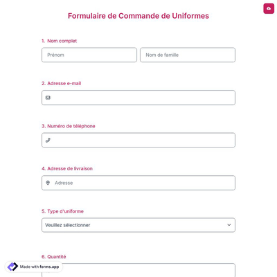 Formulaire de Commande de Uniformes