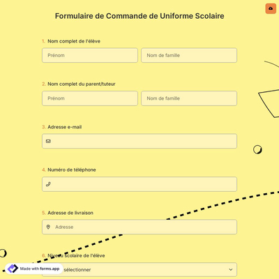 Formulaire de Commande de Uniforme Scolaire