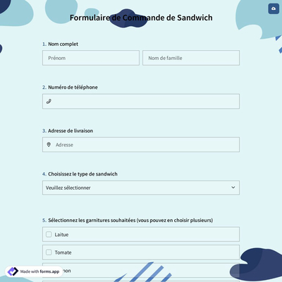 Formulaire de Commande de Sandwich