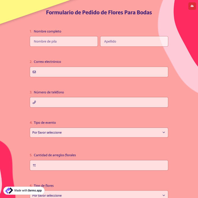 Formulario de Pedido de Flores Para Bodas