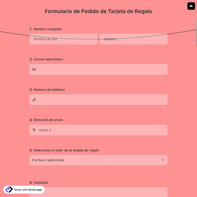 Formulario de Pedido de Tarjeta de Regalo