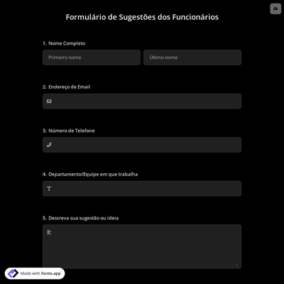 Formulário de Sugestões dos Funcionários