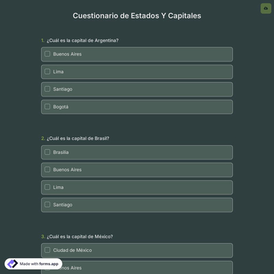 Cuestionario de Estados Y Capitales