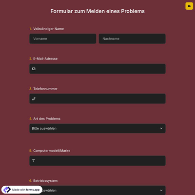 Formular zum Melden eines Problems