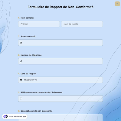 Formulaire de Rapport de Non-Conformité