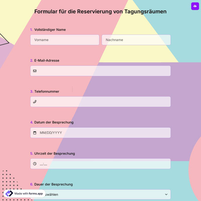 Formular für die Reservierung von Tagungsräumen