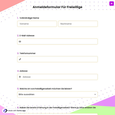 Anmeldeformular Für Freiwillige