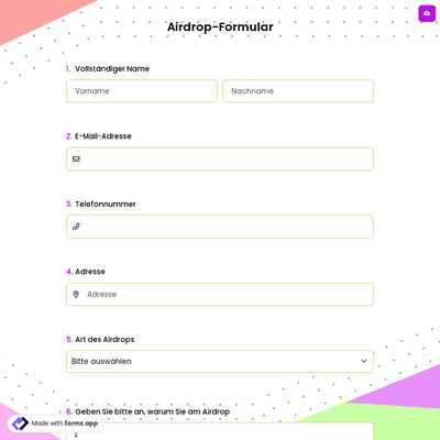Airdrop-Formular