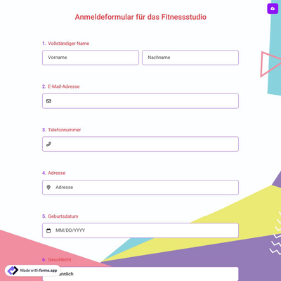 Anmeldeformular für das Fitnessstudio