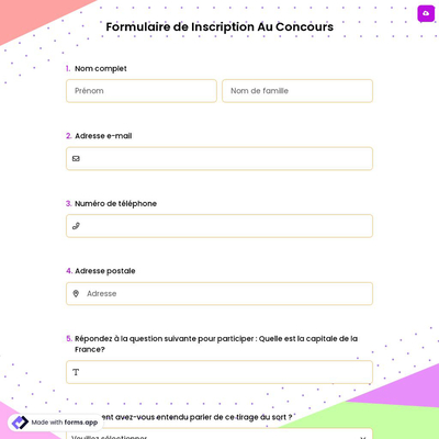 Formulaire de Inscription Au Concours