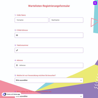 Wartelisten-Registrierungsformular
