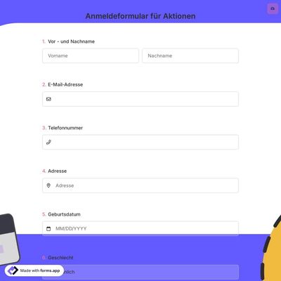 Anmeldeformular für Aktionen