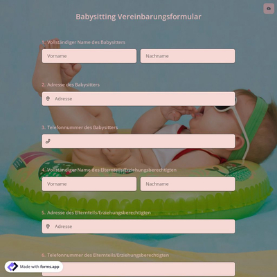 Formular für Babysitting Vereinbarungsformular
