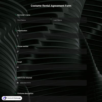 Costume Rental Agreement Form